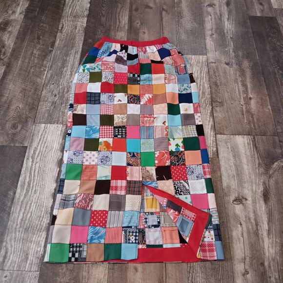 Vintage Handmade Granny Quilt Square Maxi Skirt Cottage Core Boho 29"Waist Sz M - Picture 2 of 8